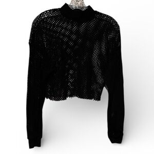 Bershka Black Mesh Crop Top long sleeve, mock neck